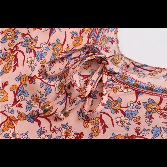 Boho Floral Gypsy Print Cami Maxi Dress Orange - Picture 8 of 16